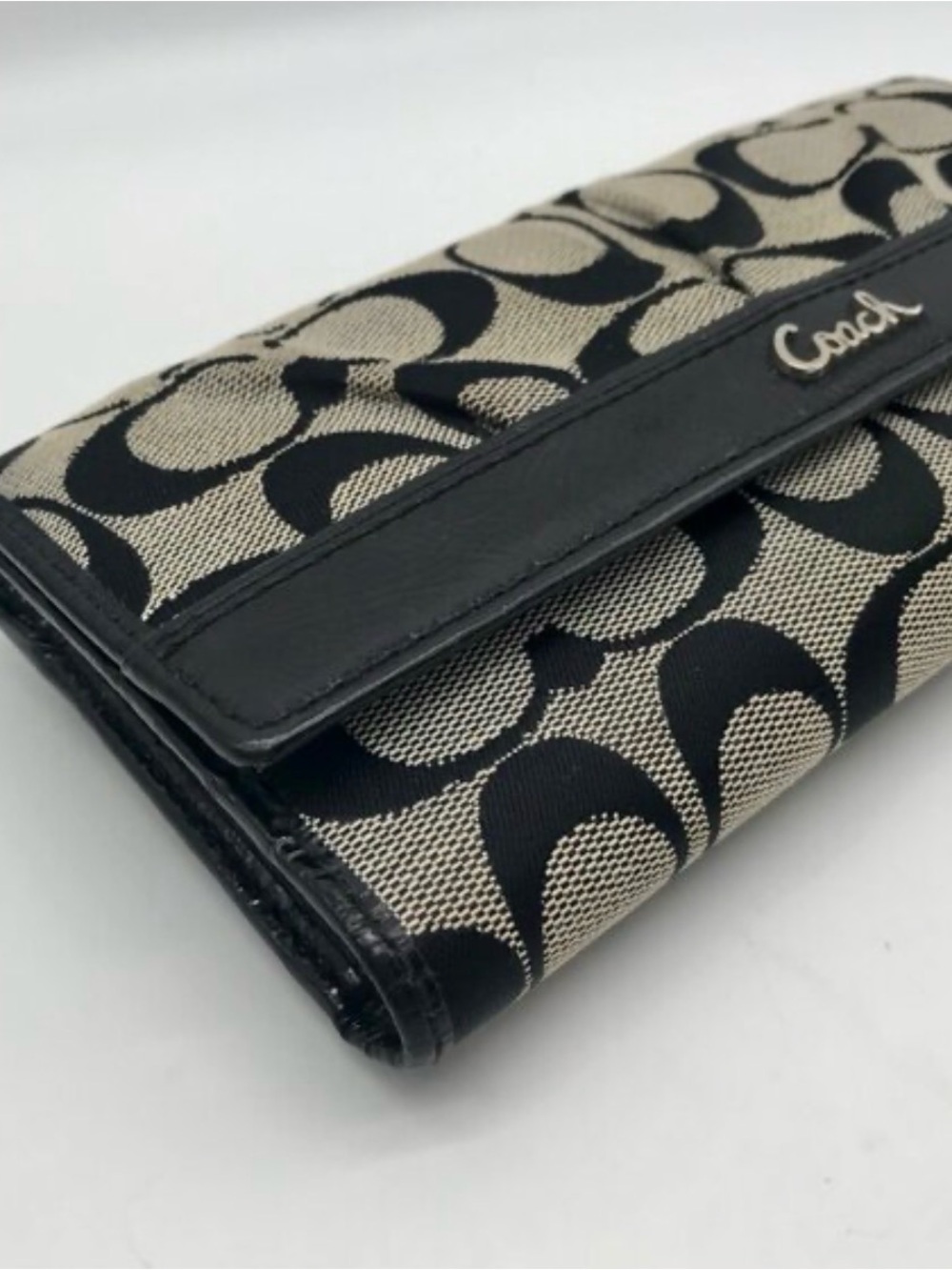 Coach Black & Tan Signature Canvas Wallet